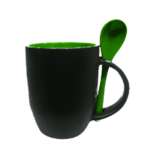 CANECA CER MAGICA C/COLHER FOSCA PRETA INT VERDE 325ML COD402